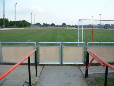 Galvanised steel gates were bespoke fabricated to suit the spectator handrail, Bridgewater